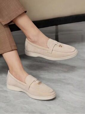 Faux Suede Metal Accent Moccasin Loafers